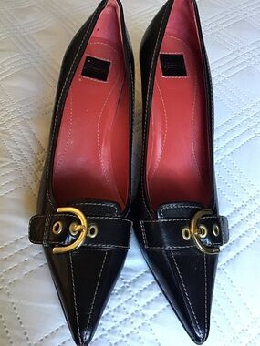 Coach Black Leather Flats with Pink Insole and Gold Hardware